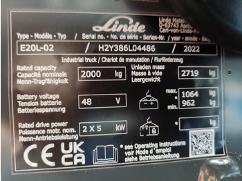 Chariot élévateur électrique Linde E20L-02-386-EVO *Batterie NEU*: photos 5 Chariot élévateur électrique Linde E20L-02-386-EVO *Batterie NEU*: photos 5